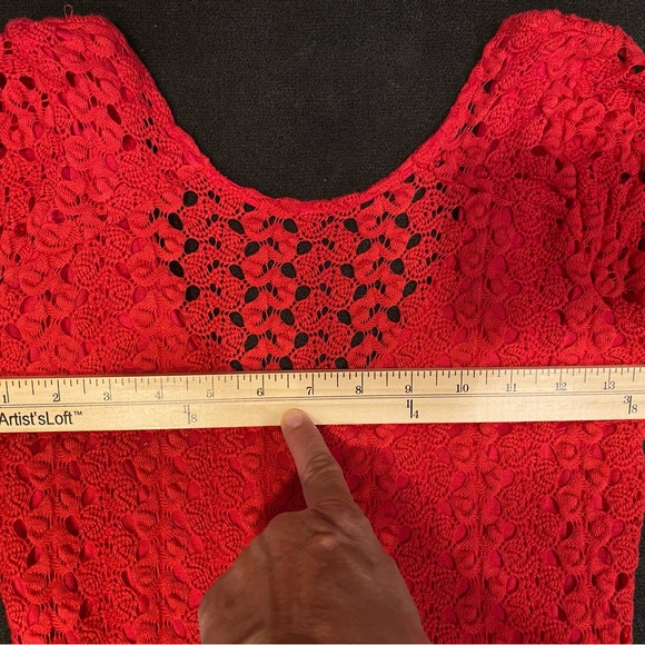 Free People red lined lace crochet bodycon dress size XS - Picture 7 of 11